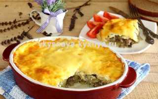 Картофельная запеканка с фаршем, грибами и сыром в духовке